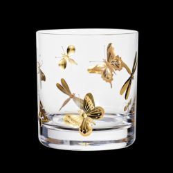 Verre à whisky insectes cristal gravé rehaussé d'or fin