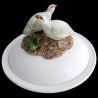 Majolica white partridges covered soup plate