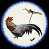 Majolica dessert plate rooster, dragonfly and earwig