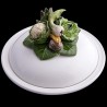Majolica vegetables covered soup plate