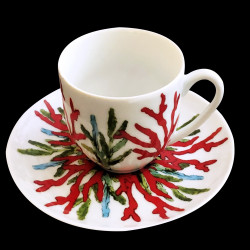 Porcelain coffee cup and saucer Red Coral
