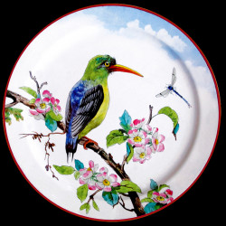 Assiette en tôle "Les Oiseaux" Martin pêcheur et fleurs