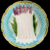 Assiette à asperges bord osier turquoise barbotine