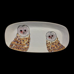 Majolica double owl long oval dish