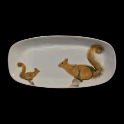 Majolica long oval dish double Squirrel