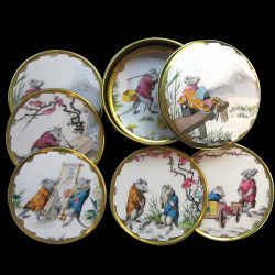 Glass coaster printed tin 6 assorted in a box