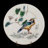 Blue green bird on one foot & Rosebush plate D 25, 5 cm