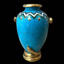 Vase en porcelaine bleu style Christopher Dresser